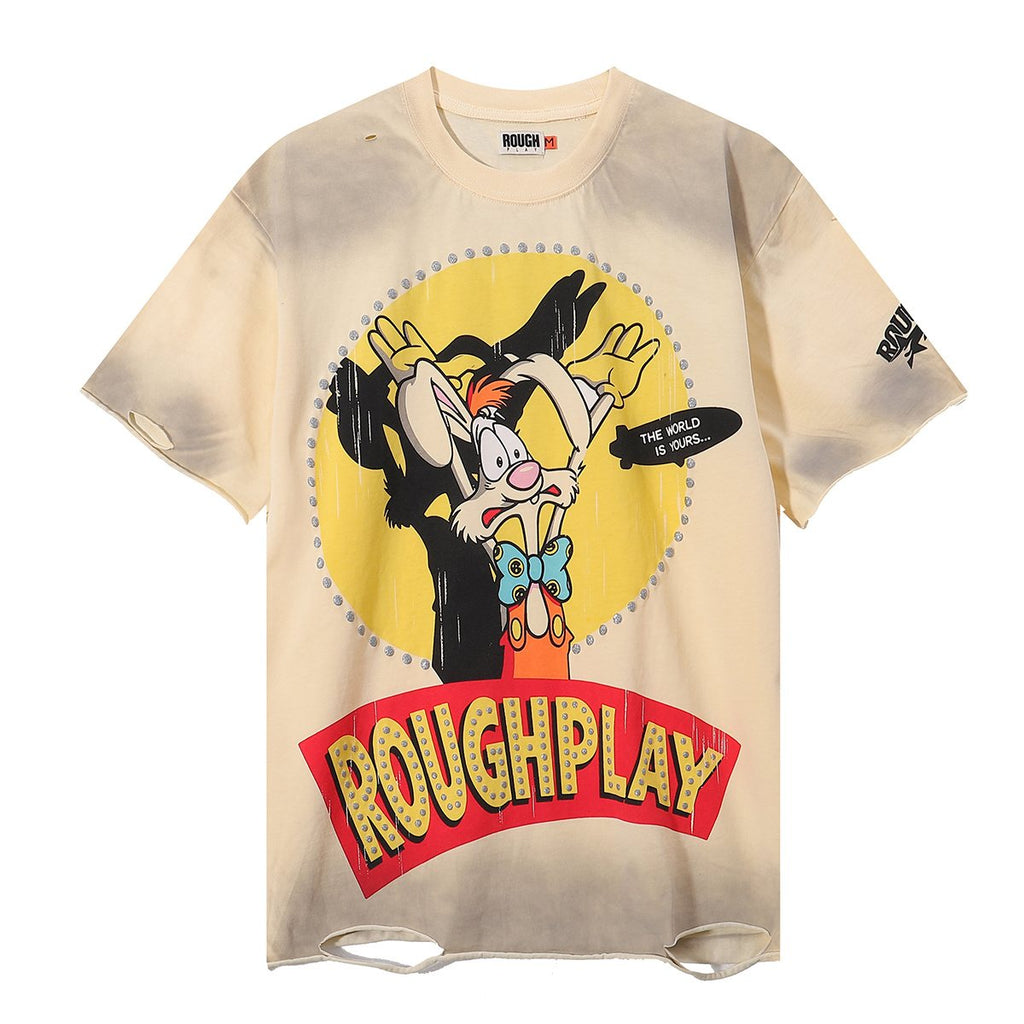 Rough Play Rabbit Graphic Distressed T-Shirt