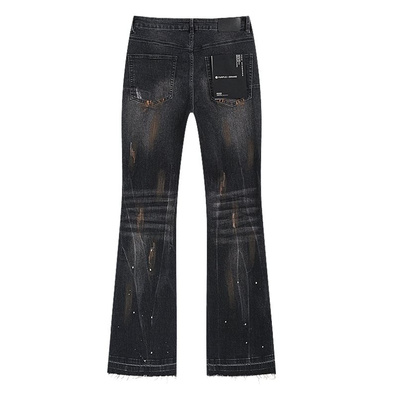 Purple Brand Distressed Paint-Splatter Flared Jeans