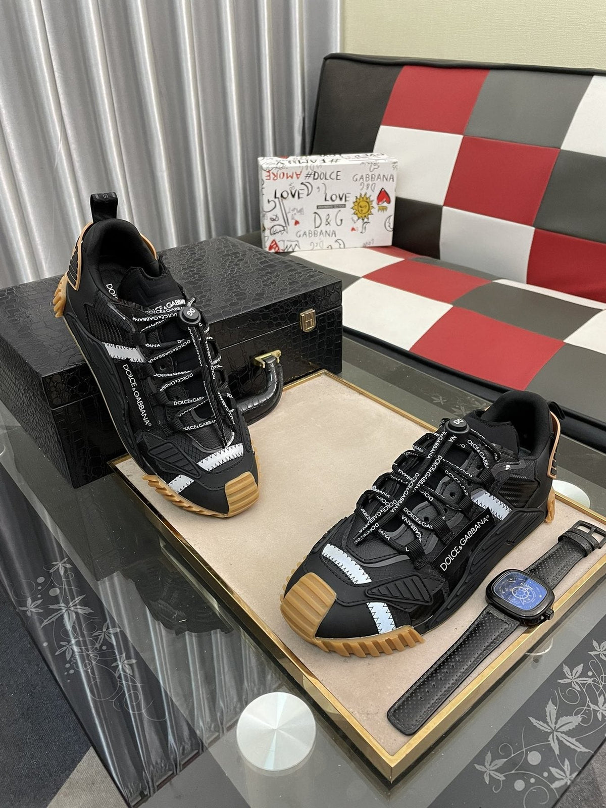 Dolce & Gabbana Black and Gray Lace-Up Sneakers