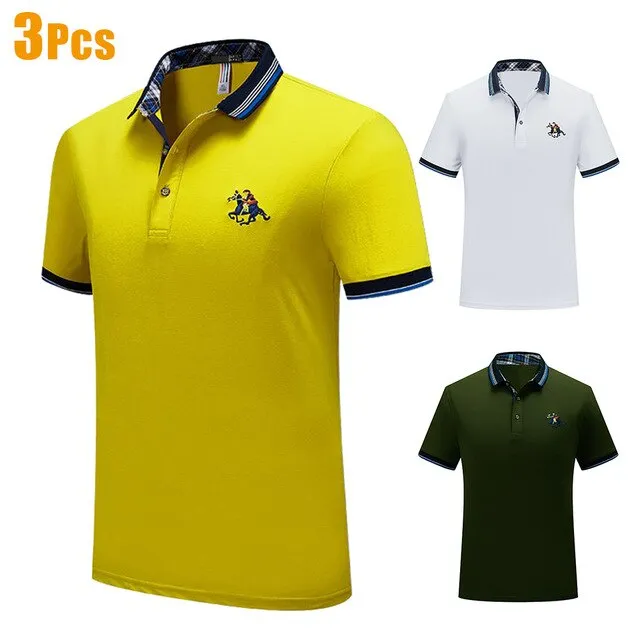 3Pcs/Lot Men 2020 Summer New Classic Business Casual Cotton Polo Shirts Men Fashion Embroidery Short Sleeve Tops Tees Polo Men