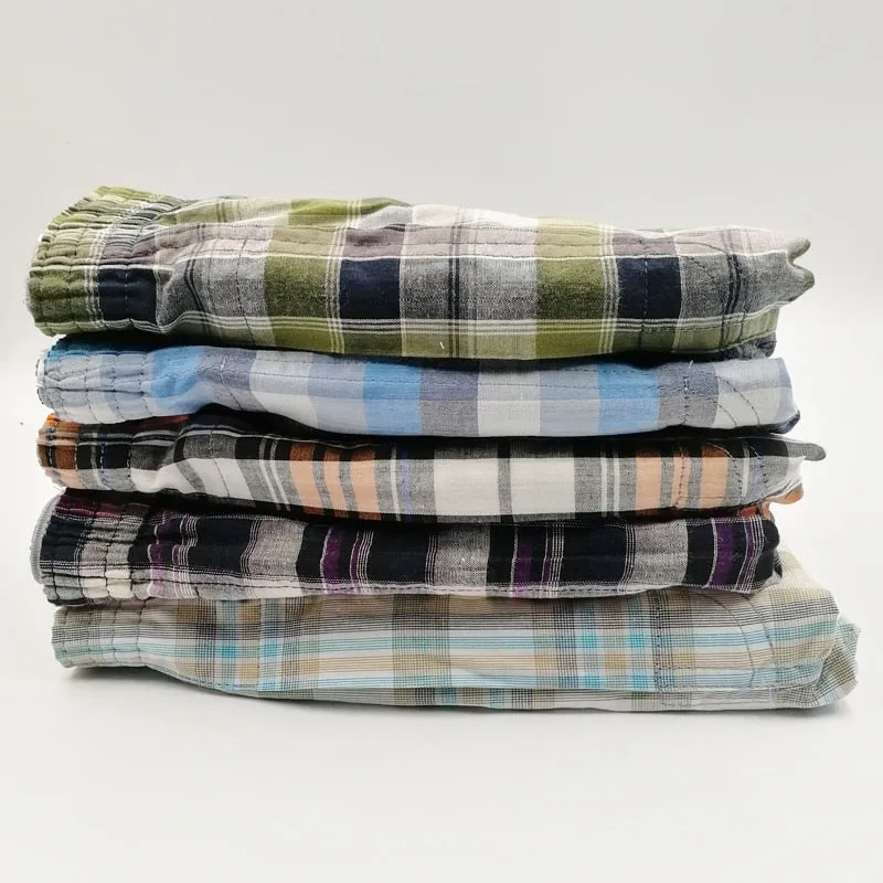 4 Pack Mens Thin Summer Underwear Cotton Breathable Plaid Flexible Shorts Boxer Male Underpants