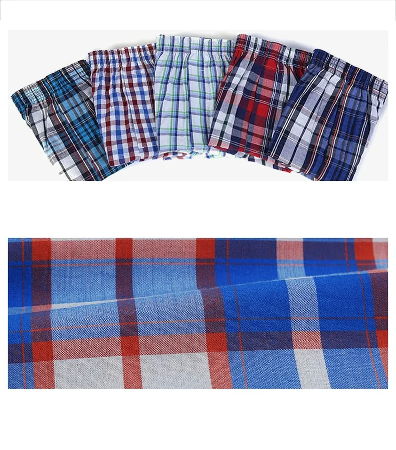 4 Pack Mens Thin Summer Underwear Cotton Breathable Plaid Flexible Shorts Boxer Male Underpants