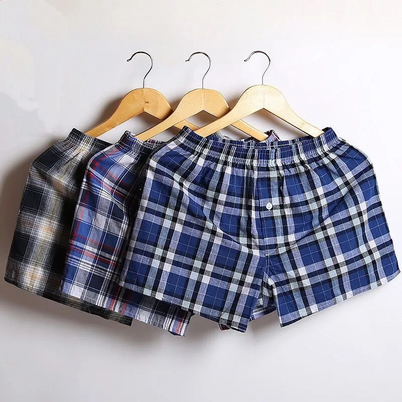 4 Pack Mens Thin Summer Underwear Cotton Breathable Plaid Flexible Shorts Boxer Male Underpants