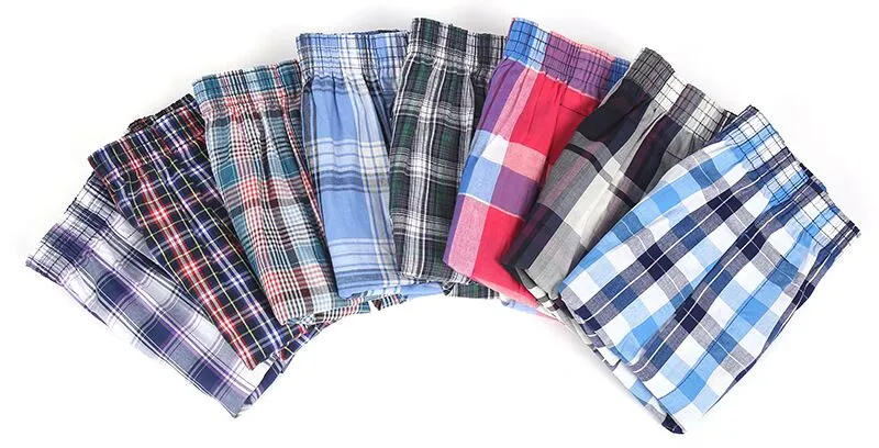 4 Pack Mens Thin Summer Underwear Cotton Breathable Plaid Flexible Shorts Boxer Male Underpants