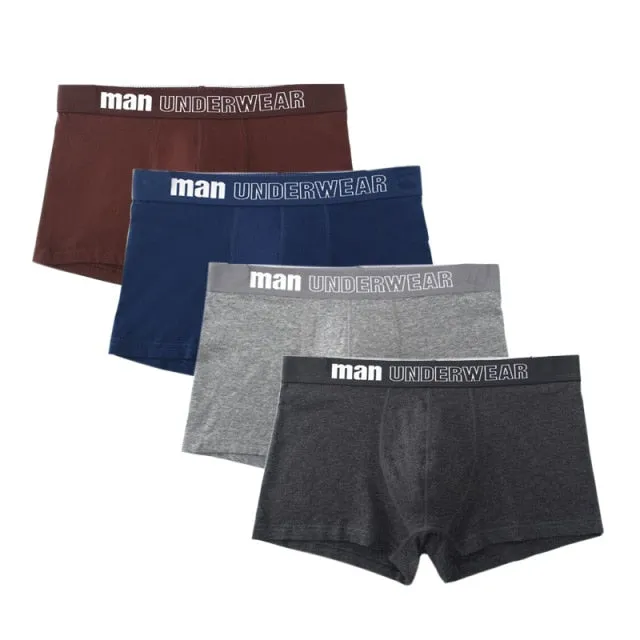 4 Pack Mens Underwear Boxer Cotton Man Short Breathable Solid Flexible Shorts Boxers Male Underpants Trunks