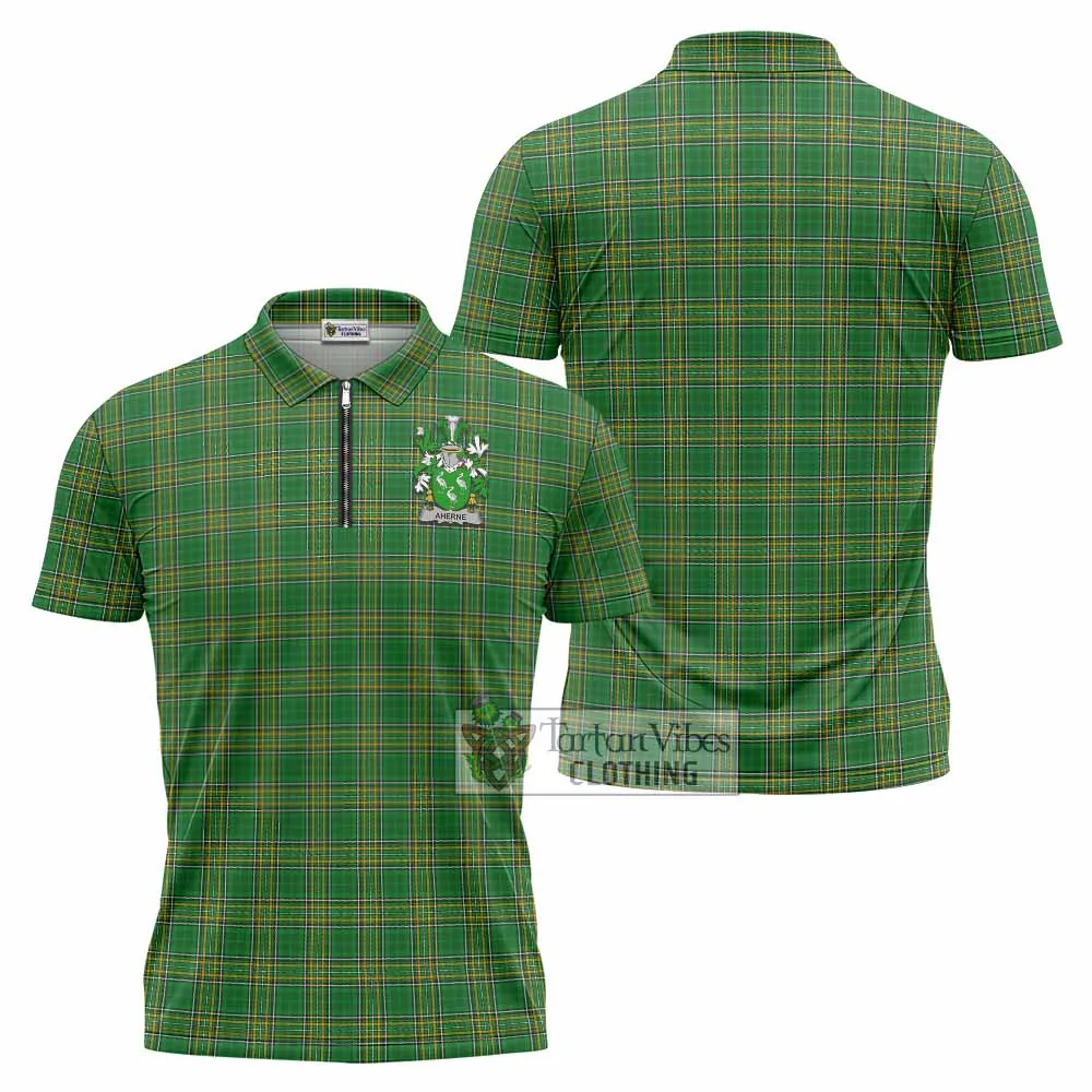 Aherne Irish Clan Tartan Zipper Polo Shirt with Coat of Arms