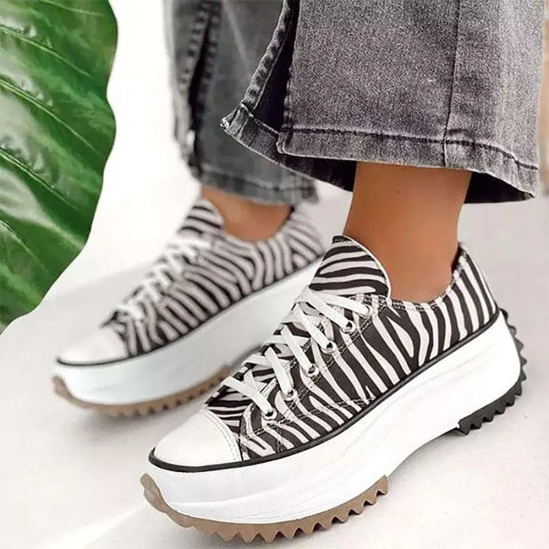 Amozae-Autumn Women Canvas Shoes Comfort Platform High Top Female Casual Sneakers Fashion Zebra Pattern Lace Up Lady Sports Shoes