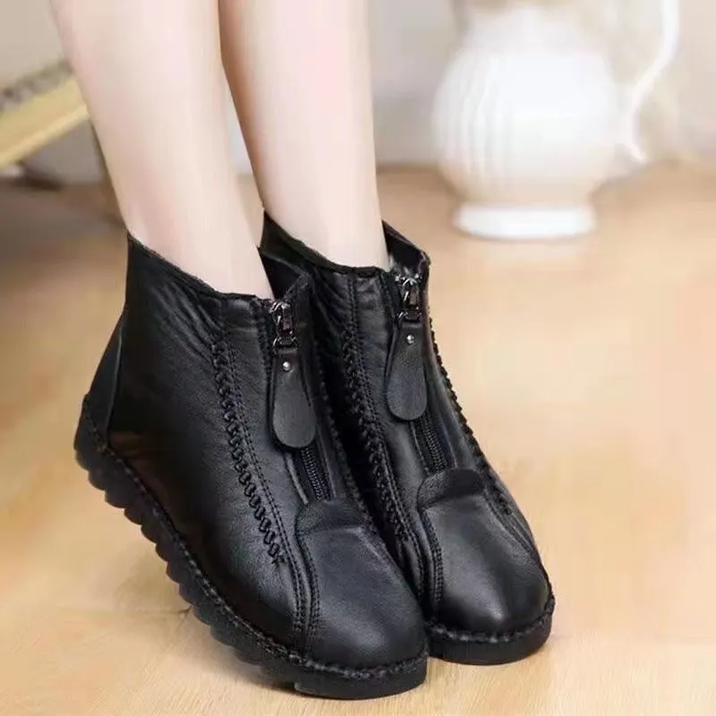 Ankle Boots Women Warm Winter Snow Boots Zipper Flat Shoes