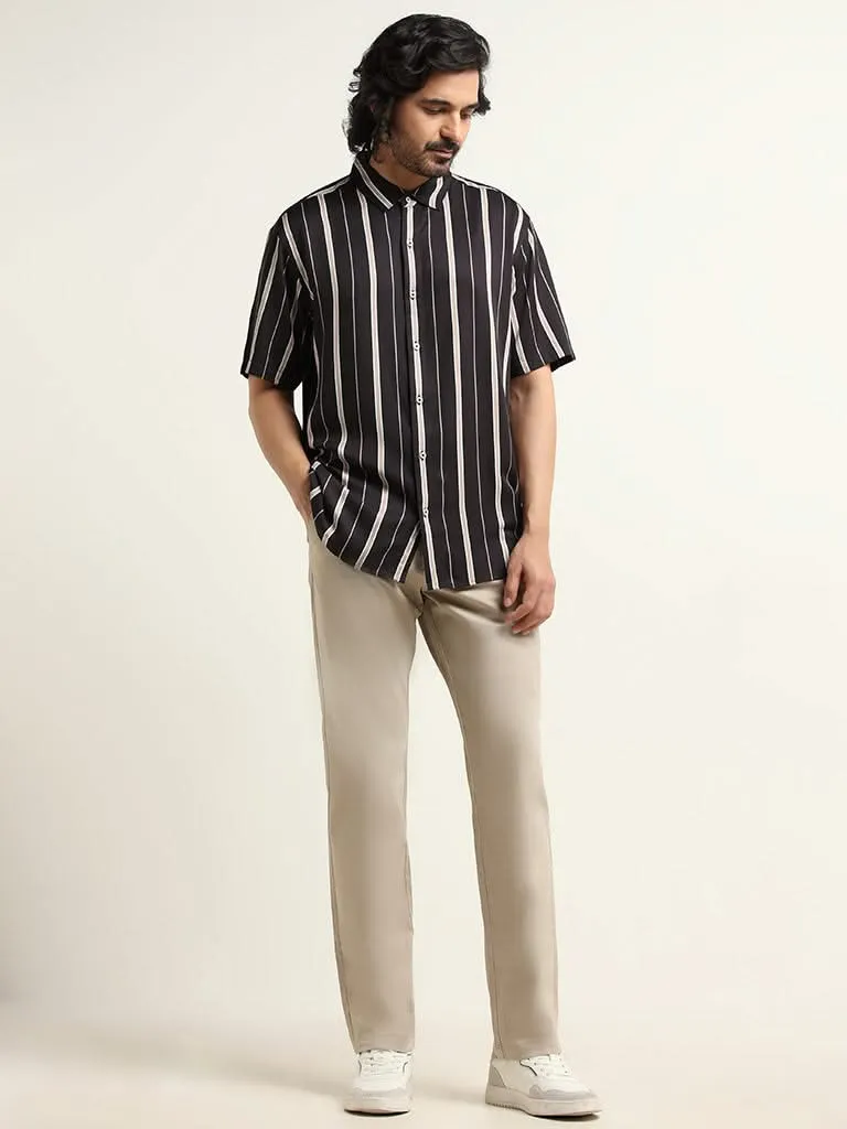 Ascot Black Striped Relaxed Fit Shirt