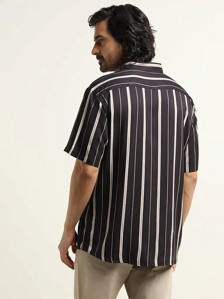 Ascot Black Striped Relaxed Fit Shirt