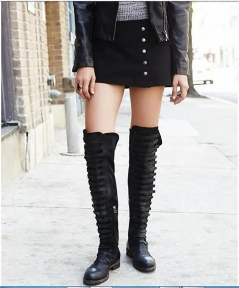 Autumn Winter Bandage Frosted Thigh-high Boots Shoes