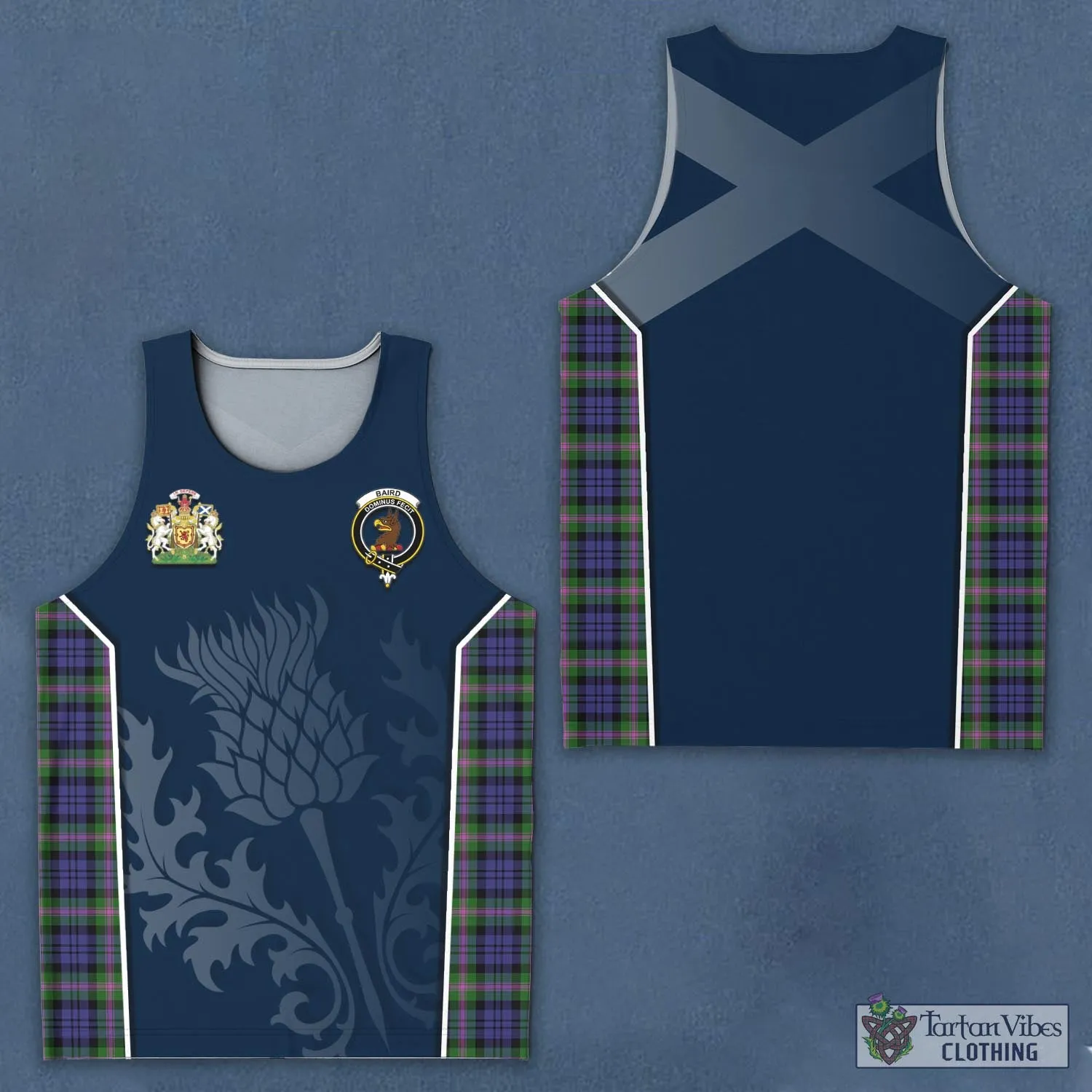 Baird Modern Tartan Men's Tanks Top with Family Crest and Scottish Thistle Vibes Sport Style