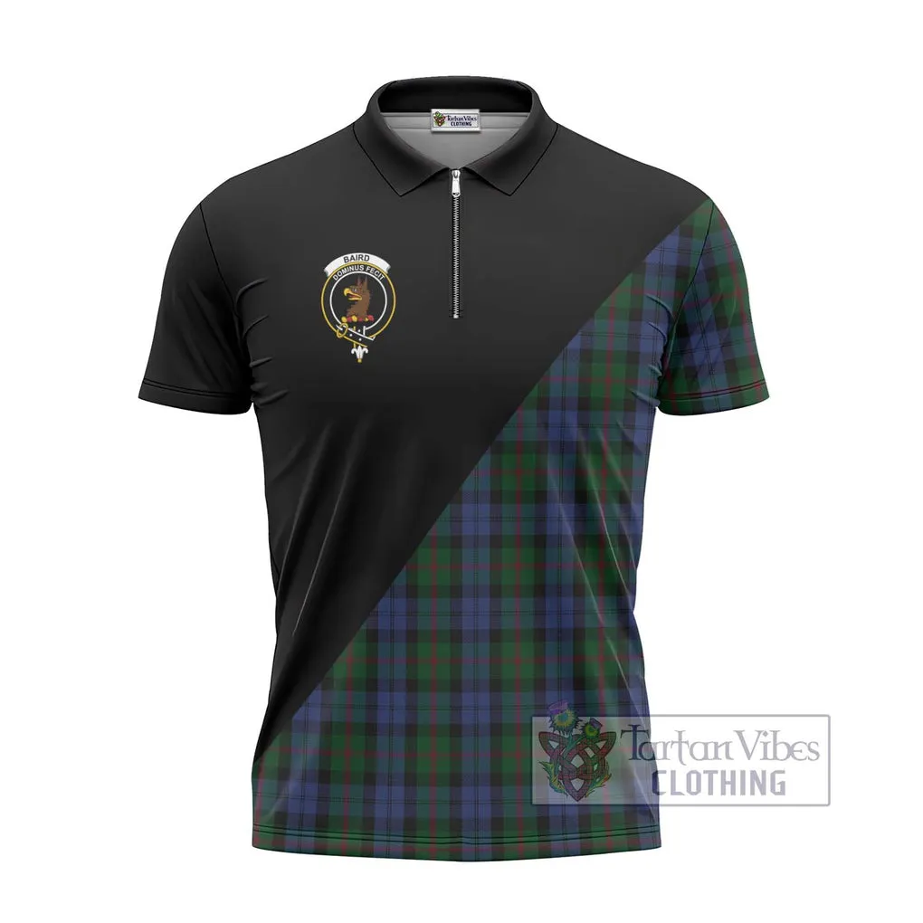 Baird Tartan Zipper Polo Shirt with Family Crest and Military Logo Style