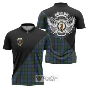 Baird Tartan Zipper Polo Shirt with Family Crest and Military Logo Style