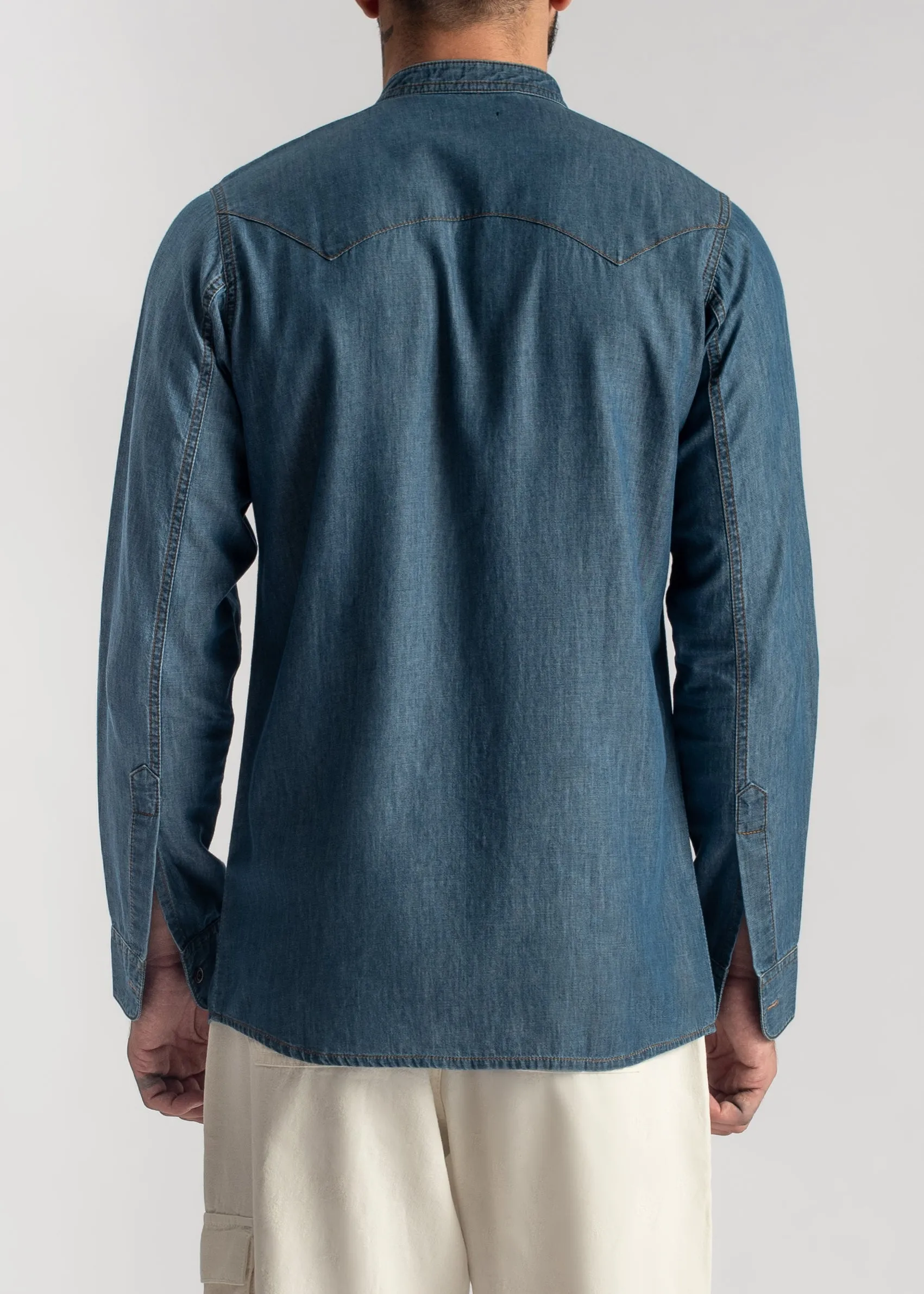 Blue Denim Shirt-Kurta Collar