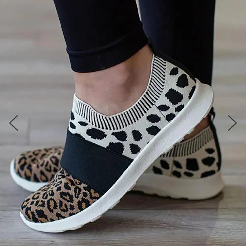 Breathable Leopard Print Mesh Sneaker Shoes