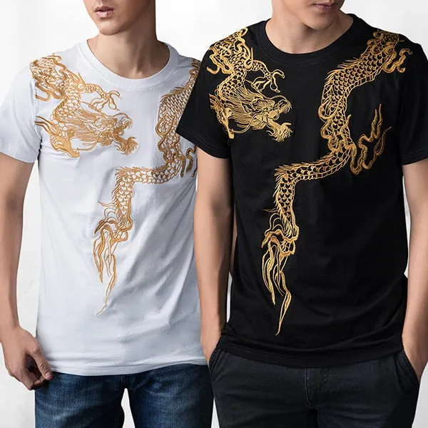 Chinese style men's t shirt, new, short-sleeved, round neck, dragon, original cotton t-shirt, Martial Art tops