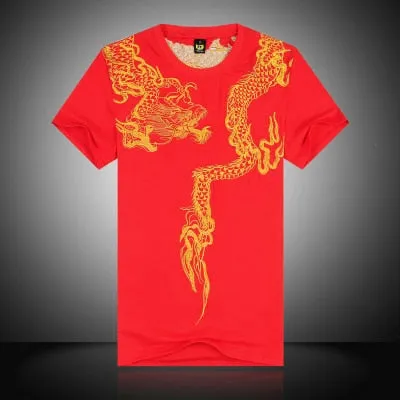 Chinese style men's t shirt, new, short-sleeved, round neck, dragon, original cotton t-shirt, Martial Art tops