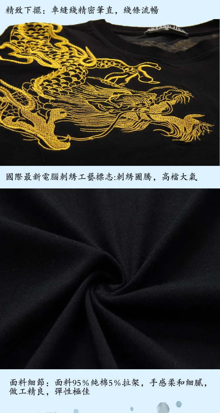 Chinese style men's t shirt, new, short-sleeved, round neck, dragon, original cotton t-shirt, Martial Art tops