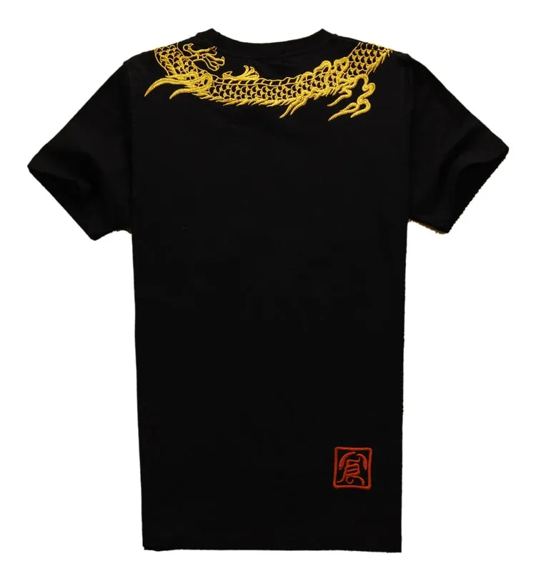 Chinese style men's t shirt, new, short-sleeved, round neck, dragon, original cotton t-shirt, Martial Art tops