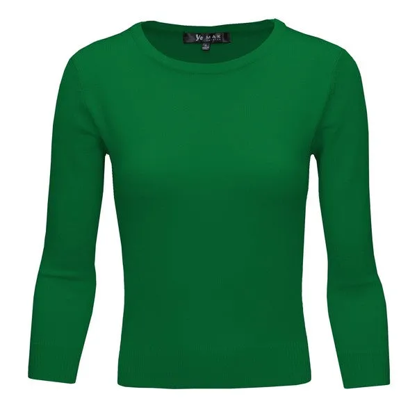 Crewneck 3/4 Sleeve Spandex Pullover Sweater