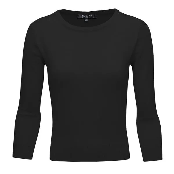 Crewneck 3/4 Sleeve Spandex Pullover Sweater