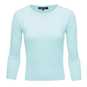 Crewneck 3/4 Sleeve Spandex Pullover Sweater