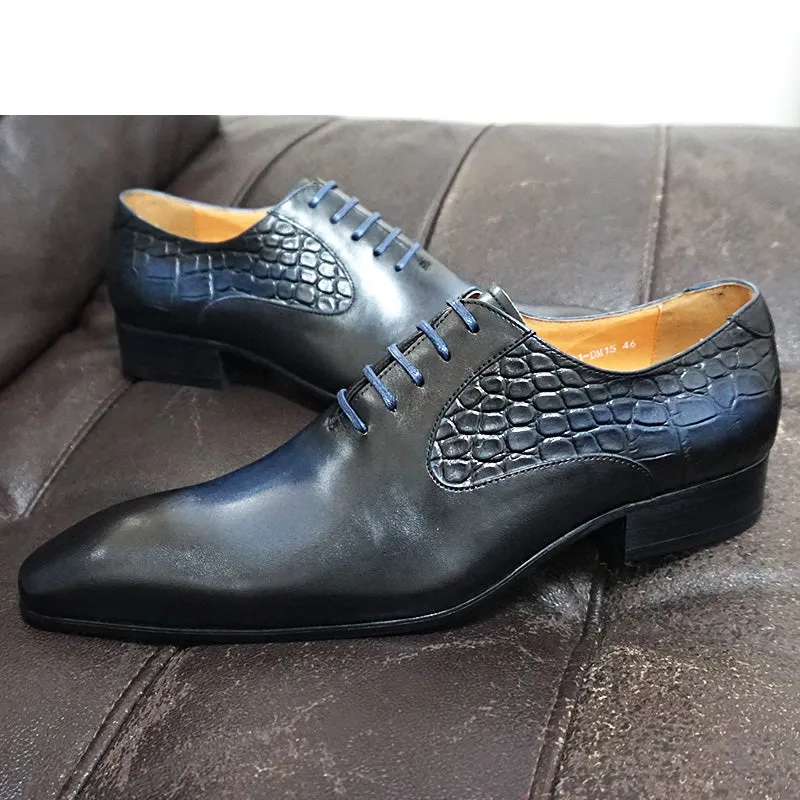 CrocEmbossed Luxury Leather Pointed Dress Shoes