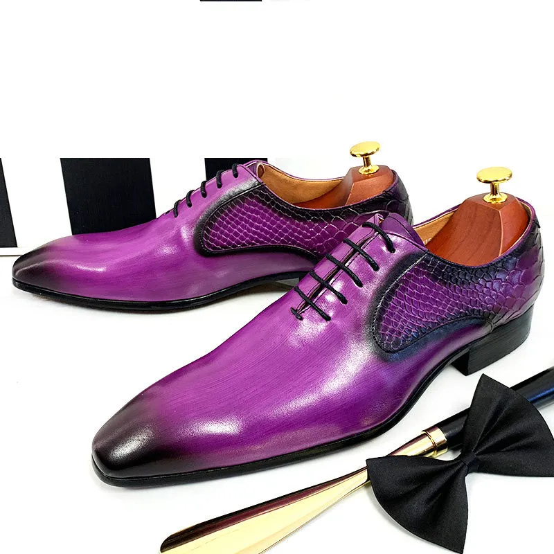 CrocEmbossed Luxury Leather Pointed Dress Shoes