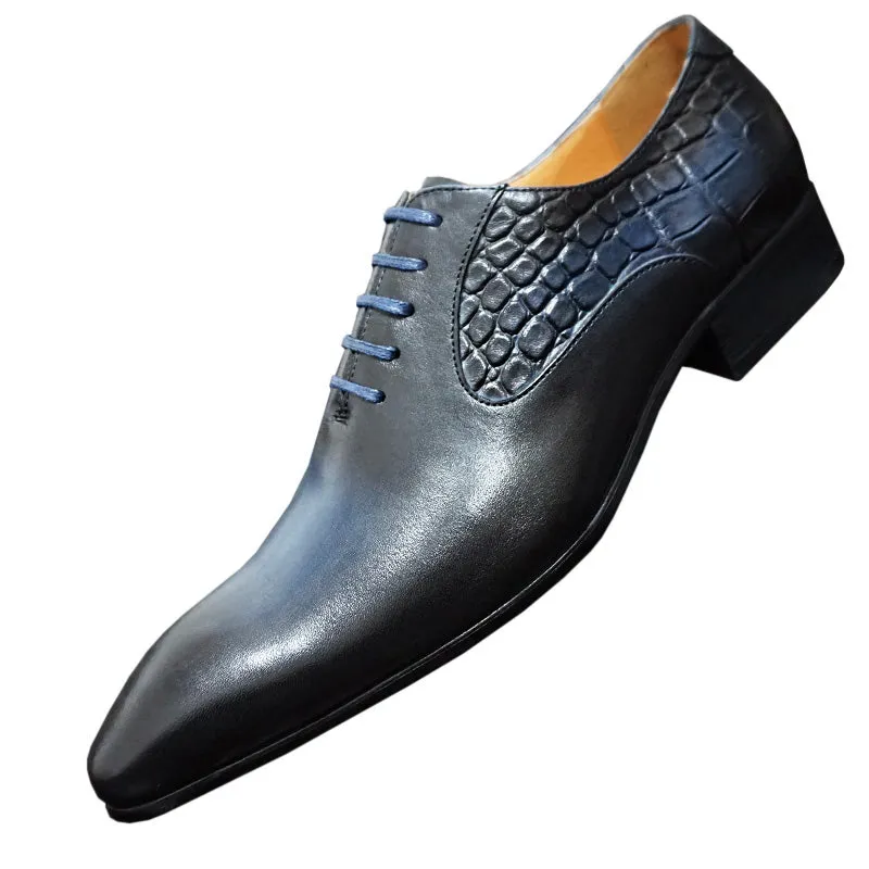 CrocEmbossed Luxury Leather Pointed Dress Shoes