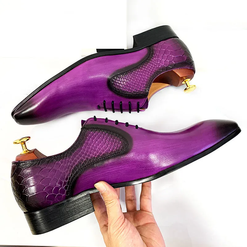 CrocEmbossed Luxury Leather Pointed Dress Shoes