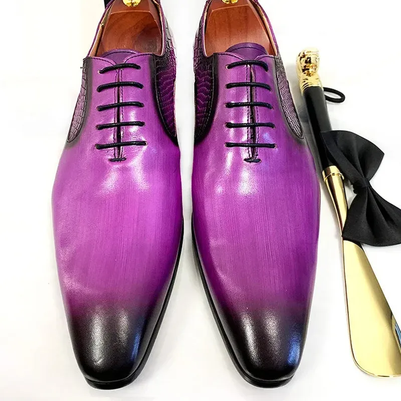 CrocEmbossed Luxury Leather Pointed Dress Shoes