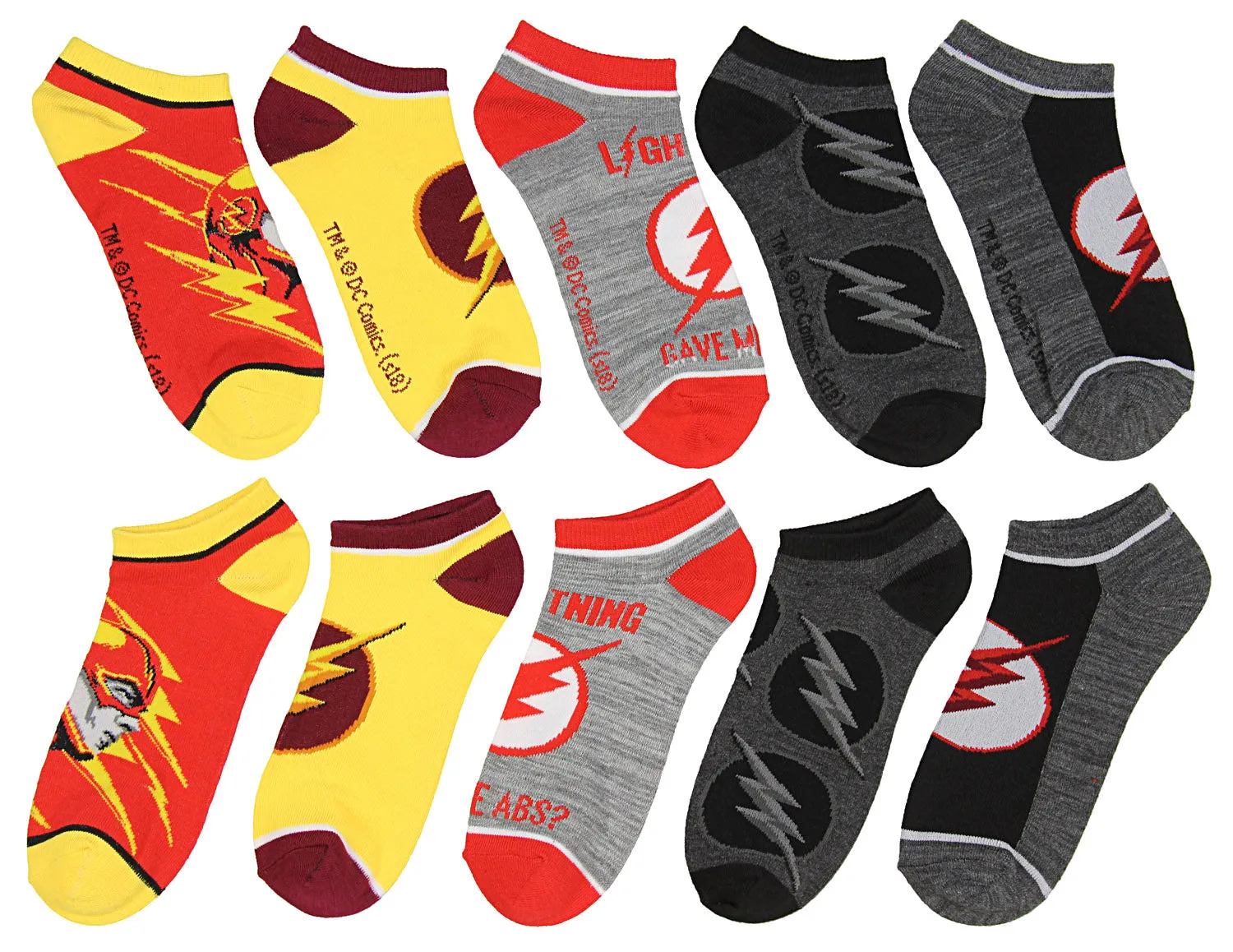 DC Comics The Flash Lighting Logo 5 Pair No-Show Ankle Socks