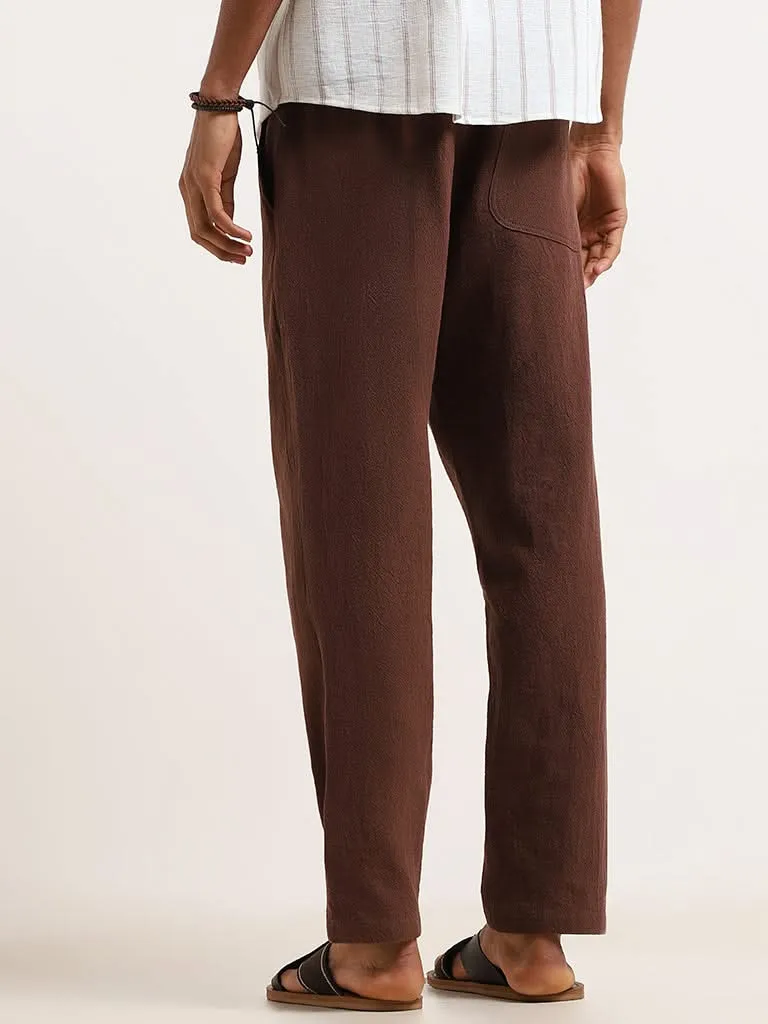 ETA Brown Cotton Resort Fit Chinos