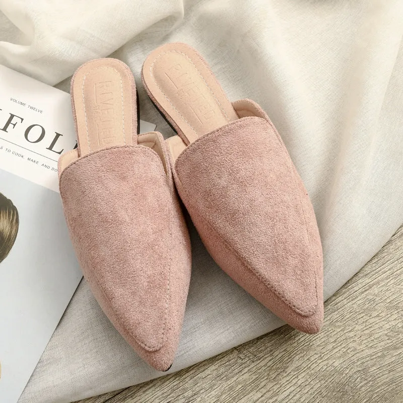 Fashion Closed Toe Flat Pointed-toe Semi-slippers Women