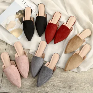 Fashion Closed Toe Flat Pointed-toe Semi-slippers Women