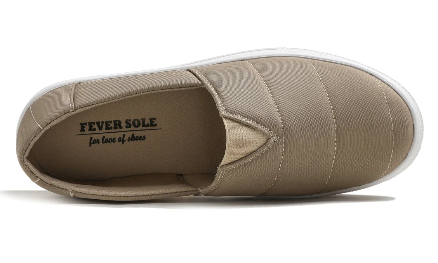 Feversole Women's Casual Slip On Sneaker Comfort Cupsole Loafer Flats Taupe Puffy Textile