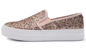 Feversole Women's Glitter Pink Gold Platform Slip On Sneaker Casual Flat Loafers