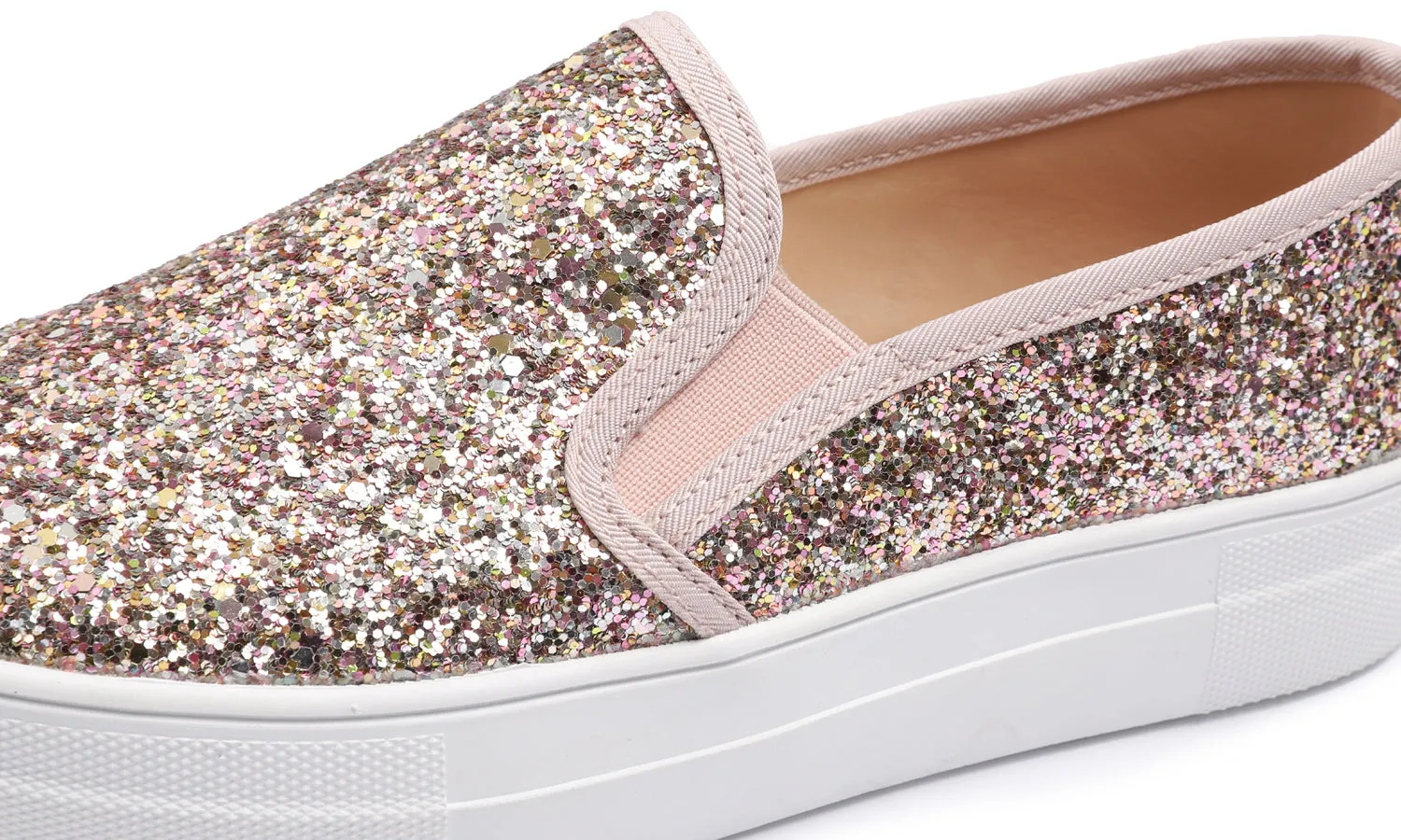 Feversole Women's Glitter Pink Gold Platform Slip On Sneaker Casual Flat Loafers