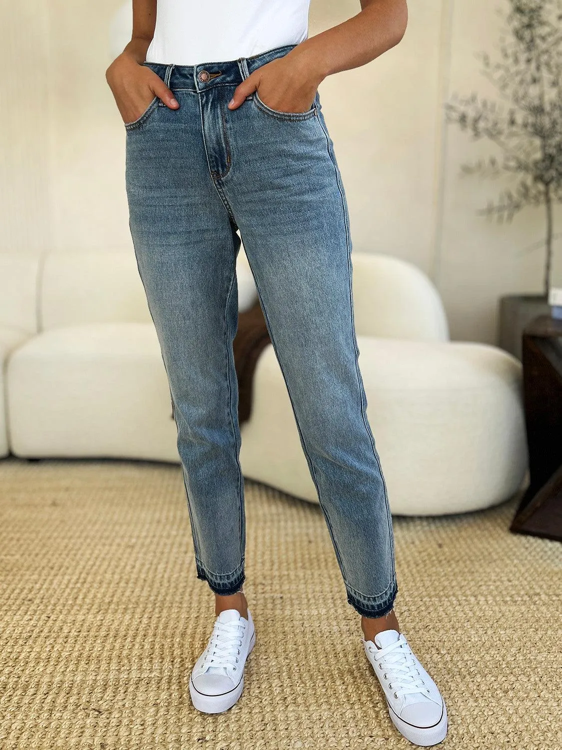 Full Size Mid Rise Hem Jeans