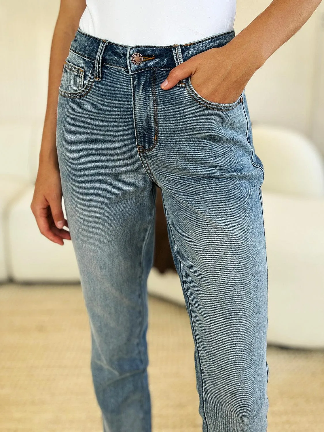 Full Size Mid Rise Hem Jeans