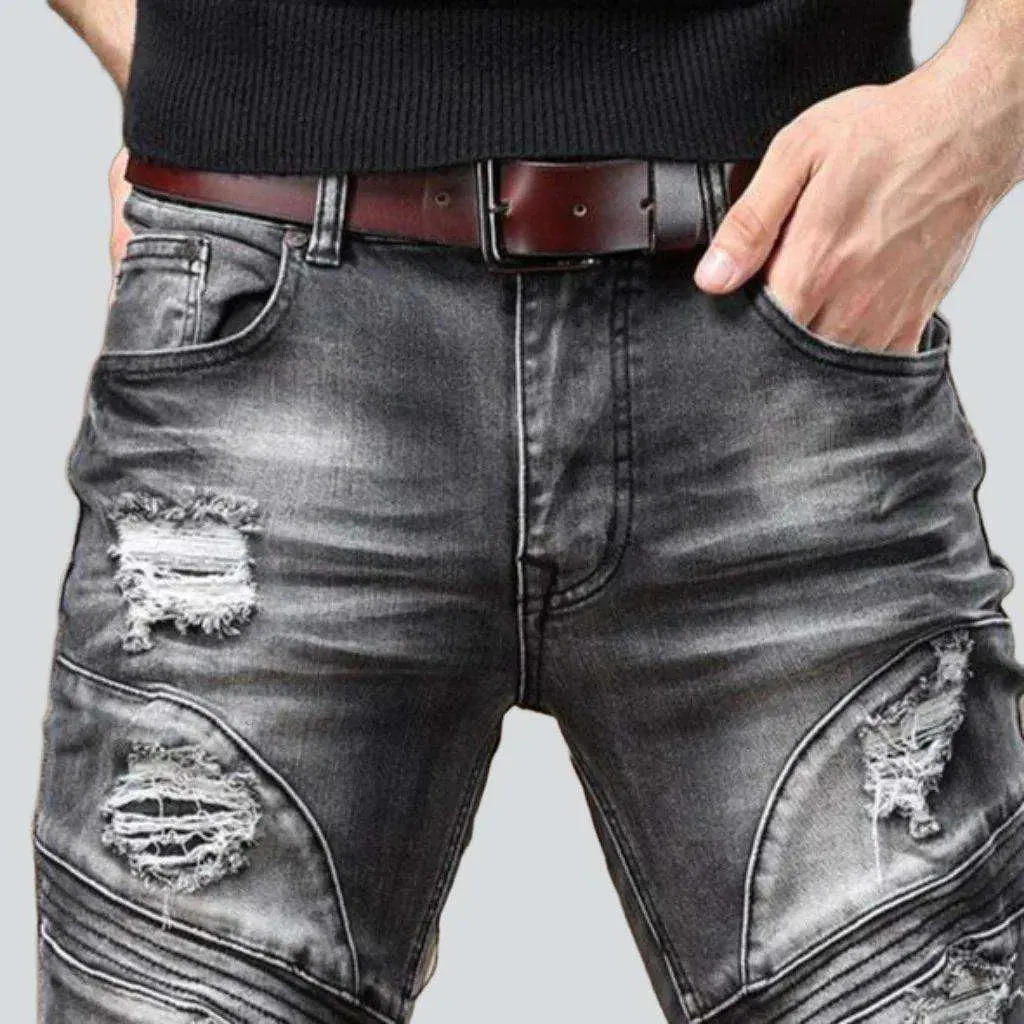 Grey-destroyed jeans for men