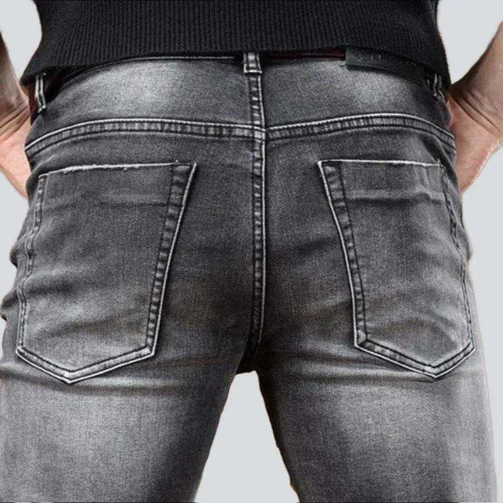 Grey-destroyed jeans for men