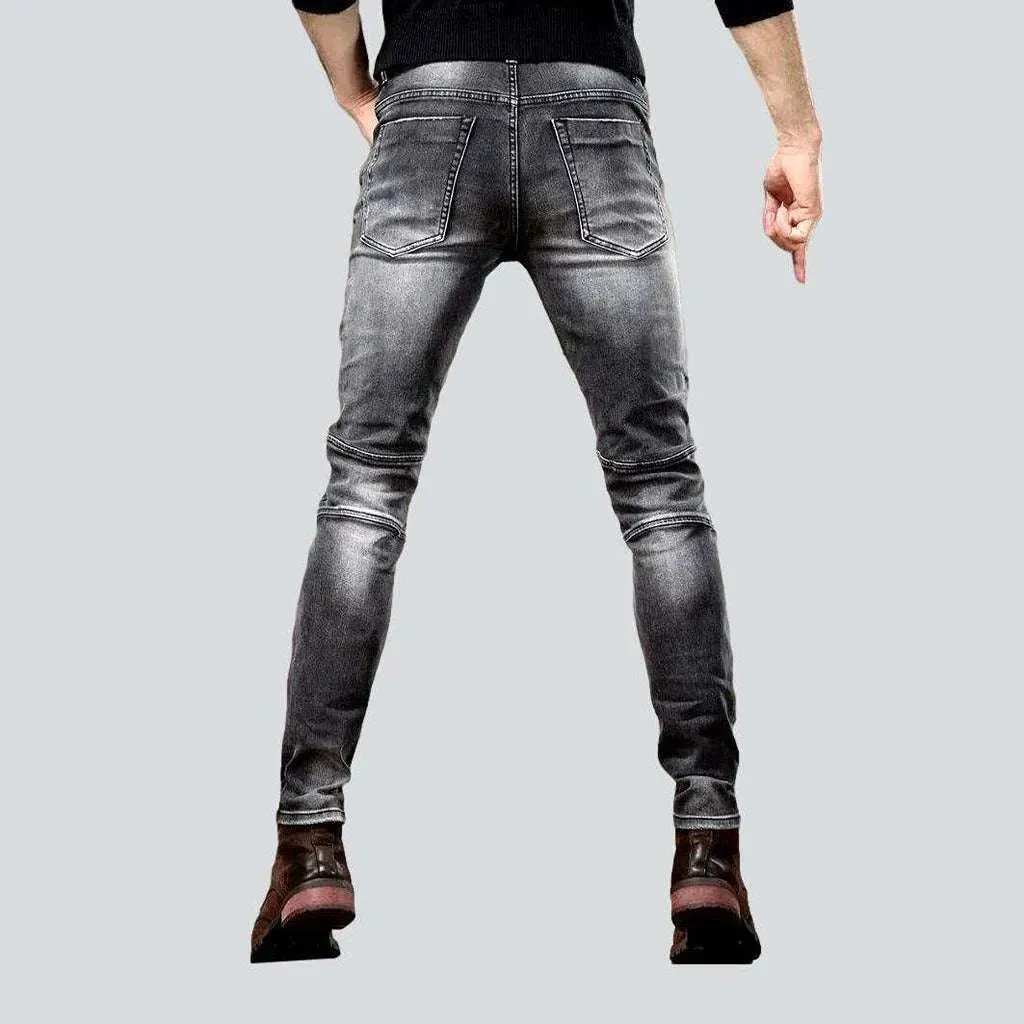 Grey-destroyed jeans for men