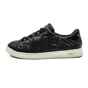 Guess Gold Detail Accent Hardware Tennis Sport Shoes Leather Black Colour For Kids