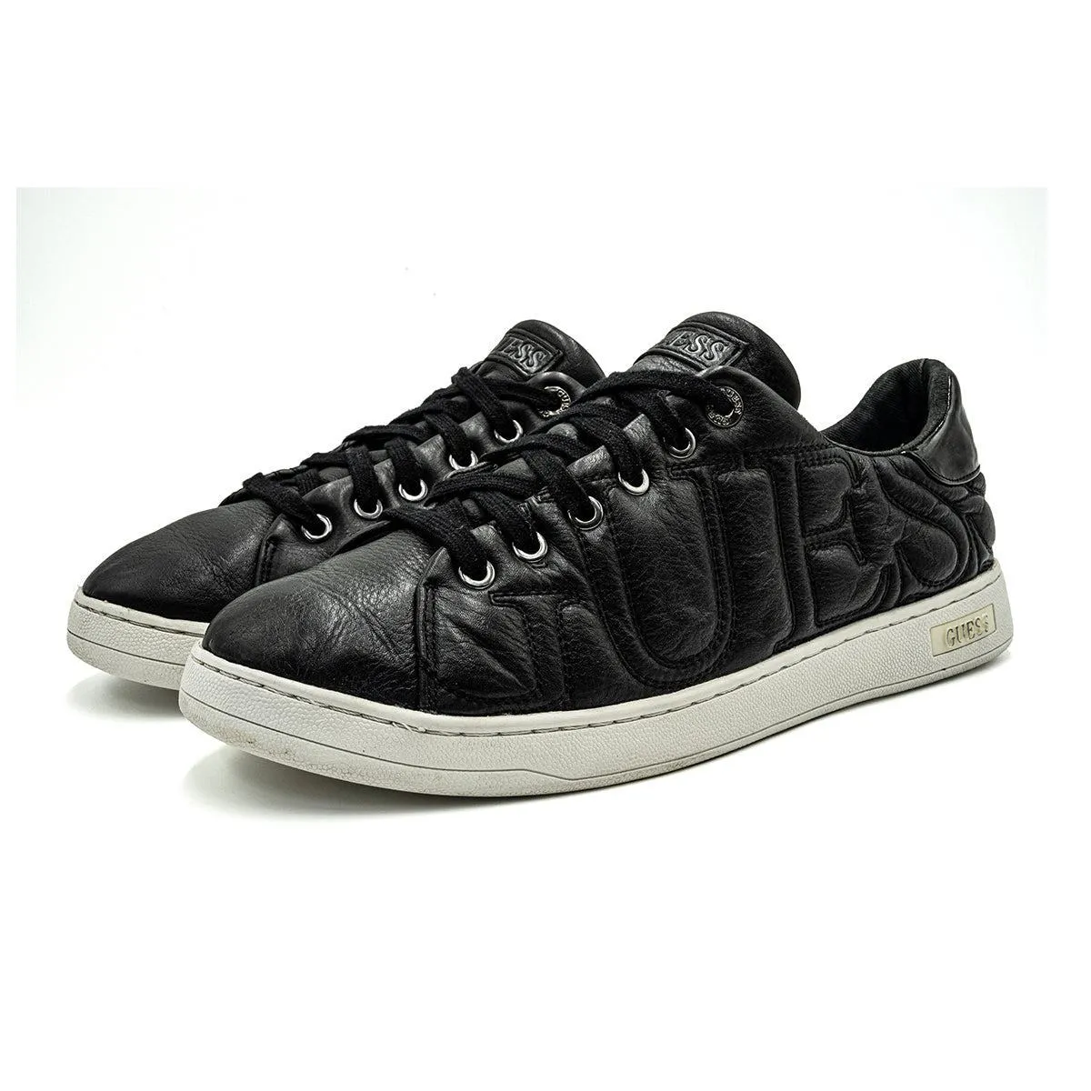 Guess Gold Detail Accent Hardware Tennis Sport Shoes Leather Black Colour For Kids