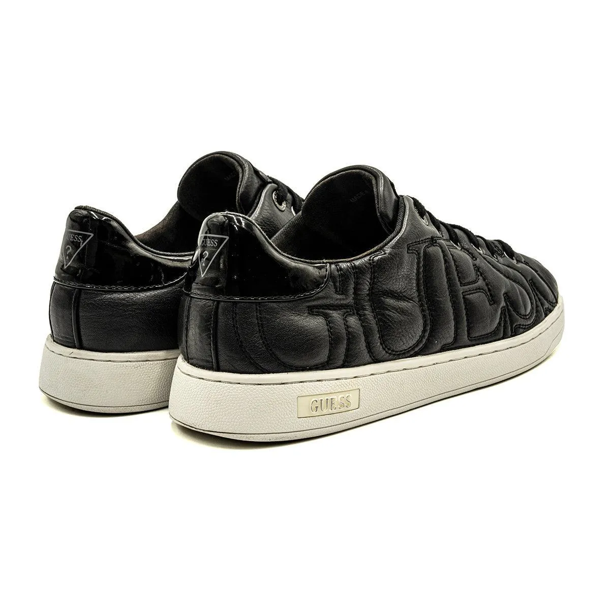 Guess Gold Detail Accent Hardware Tennis Sport Shoes Leather Black Colour For Kids