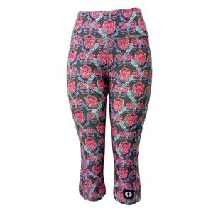 High Waist Funky 3/4 Leggings - Pink Protea