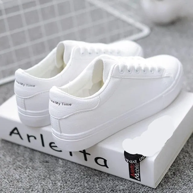 HOT Women Sneakers 2020 Fashion Breathble Vulcanized Shoes Women Pu leather Platform Shoes Women Lace up Casual Shoes White