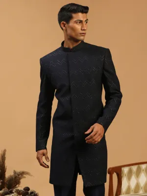 Jashvi Men's Navy Blue Glitter Indo Western Sherwani Only Top